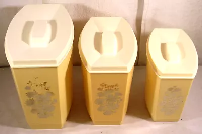 Vintage Retro Yellow Plastic Kitchen Canisters Set 3 Nesting Non-Preference • $29.79