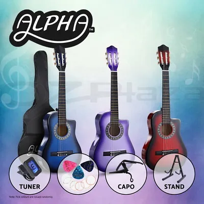 Alpha 34” Inch Guitar Classical Acoustic Wooden Kids Gift 1/2 Size Capo 3 Colour • $45.95