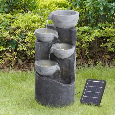 Solar Water Feature Indoor Outdoor Polyresin Garden Fountain W/ LED Lights Decor • £79.95