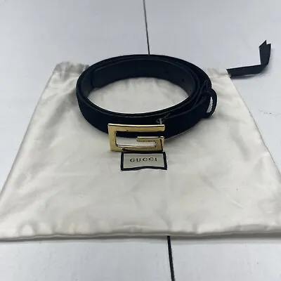 Gucci Gold G Logo Black Suede Leather Belt 523305 Men’s 90.36 • $200