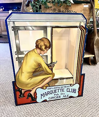 Vintage 1930s Marquette Club Ginger Ale Ice Box Advertising Store Display Sign • $374.99