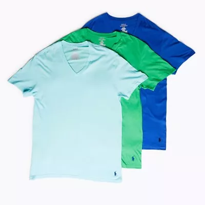 Polo Ralph Lauren Classic Fit V-Neck T Shirt 3 Pack Men's Blue Green Large • $37.97