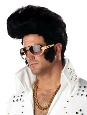 Rock And Roll Black Wig 50's-60's Men Costume Accessory Sideburns Elvis Style • $28.95