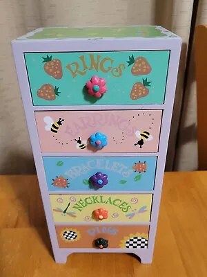 2004 Colorful Kids Wooden Jewelry Chest Mini Dresser With 5 Drawers • $15.49