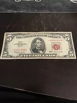 1963 Five Dollar $5 Bill Red Seal United States Note CIRC NICE STAR * SERIAL NUM • $600