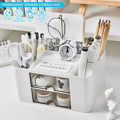 Desk Organizer Caddy With Clear Drawer Multifunctional Pen Holder Desk SdDXS • $16.69