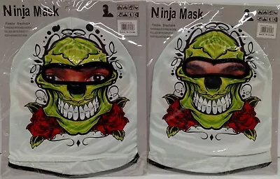 Lot Of 2 Ninja Mask Green Skull With Roses Flexible Breathable..............5G4 • $11.99