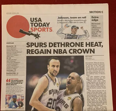 2014 San Antonio Spurs NBA Champions Newspaper Vintage Basketball Miami Heat USA • $9.99