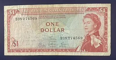 Rare QEII East Caribbean Currency Authority  1 Dollar Banknote 1965 Circulated • £6