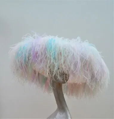 £315 • Buy Two Tone Nude & Rainbow Pastel Extra Large Feature Hat Ostrich Feather Boa 