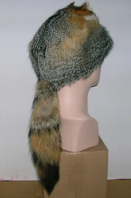 NEW  GRAY FOX MOUNTAIN MAN FUR HAT WITH FACE MADE IN USA. Fur/pelt/skin/hide • $159.99