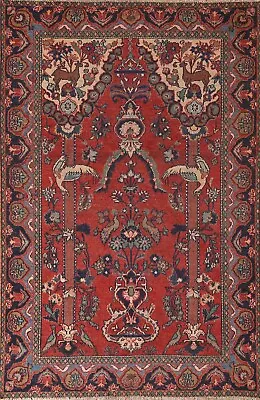 Floral Animal Design Traditional Ardakan Antique Rug 4'x7' Hand-made Wool Carpet • $759.72