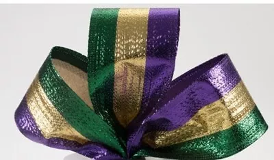 4 Yards 2.5  Mardi Gras Metallic Ribbon~2.5  Wired Purple Green Ribbon • $10.12