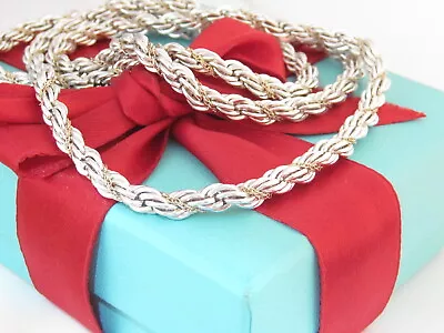 Tiffany & Co Silver 18K Gold Rope Necklace 18  Unisex Men Women • $449.95