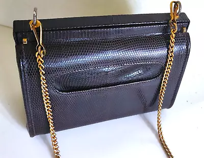 Rare Mark Cross Vintage Brown Lizard Shoulder Purse Bag - Gold Tone Metal Strap • $125