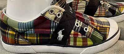 $22.95 • Buy Polo By Ralph Lauren Plaid Canvas Sneakers Shoes Women Sz US 5