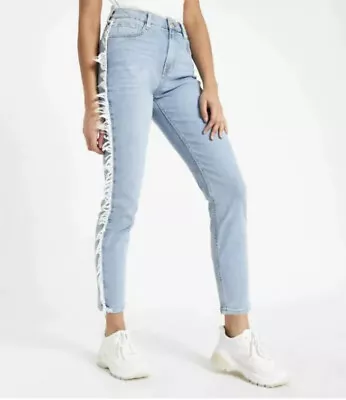 £8 • Buy River Island Light Blue Denim Casey Frayed Side Slim Fit Jeans UK 8R BNWOT!