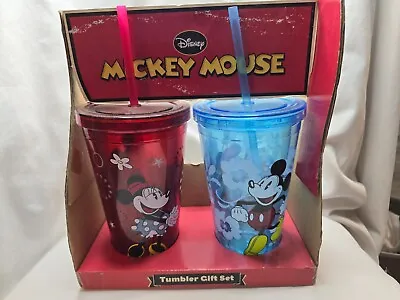 New Gift Set Kcare Mickey Minnie Mouse Acrylic Tumbler Straw Fast Food Cups • $15