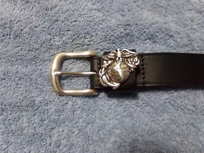 Genuine Leather 28  Black Belt USMC Marine Corps Buckle And Emblem Silver Color  • $12.99