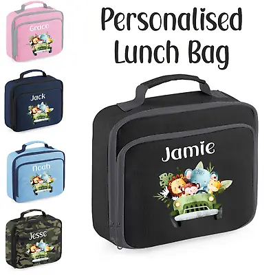 Personalised Lunch Bag Childrens School Dinner Insulated Safari Snack Box Lion • £9.99