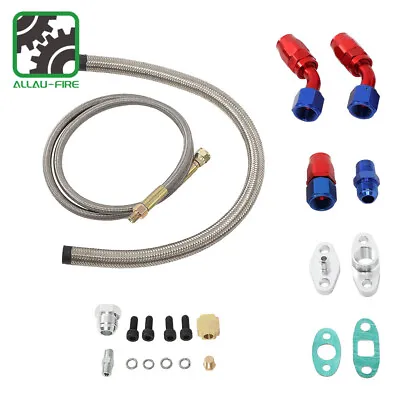 Turbo Oil FEED AND RETURN Line Kit T3 T4 Braided Adapter T04 T60 T70 Universal • $50.39