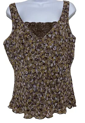 Sigrid Olsen Camisole Women Size 12 Brown Floral Lace Sleeveless Side Zip Rayon • $7.19