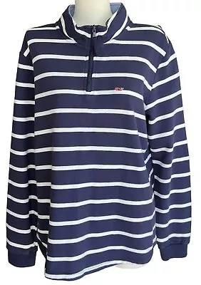 NWT Vineyard Vines For Target Blue White Nautical Quarter Zip Pullover Top Sz L • £26.31