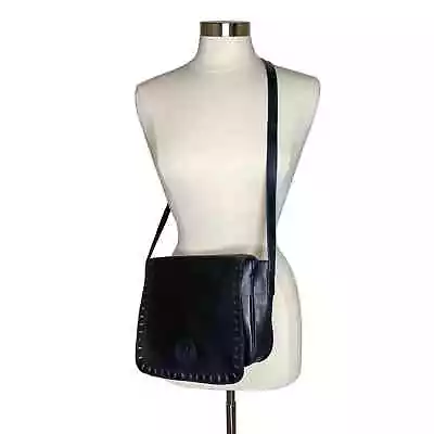 Vintage Ansar Black Leather Crossbody Bag Handbag Purse Western Boho • $29.99