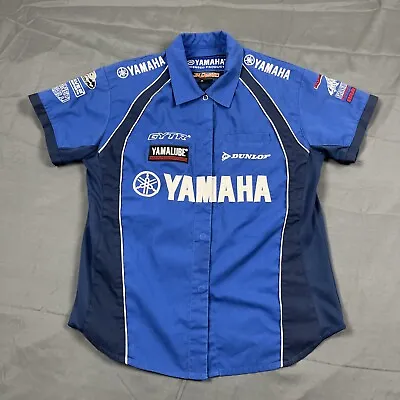 Vintage Yamaha Racing Short Sleeve Pit Snap Button Mechanic's Shirt Blue Wmns M • $34.99