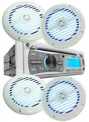 Gravity Marine Boat CD/AM/FM Receiver +4x Gravity 6.5  Marine Speakers White • $149.99