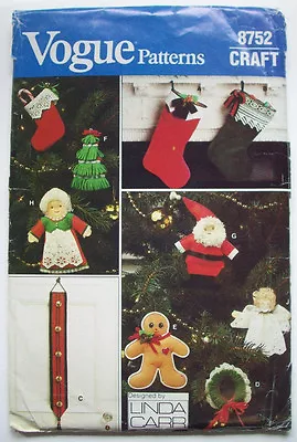 Vogue Christmas Ornaments Stockings Unused Pattern 8752 • $7.99