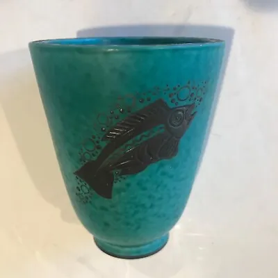 VTG. Sweden Gustavsberg Argenta Turquoise 5 Inch Tall Vase #16D • $89.99