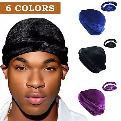 Velvet Turban Durag Elastic Satin Lined Turban Head Wrap Head Scarf Mens • $11.99