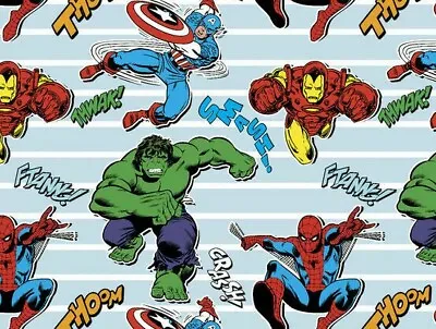 $9.99 • Buy Marvel Avengers Fabric  Retro Heroes Unite Cotton  Superhero  Hero  By The Yard