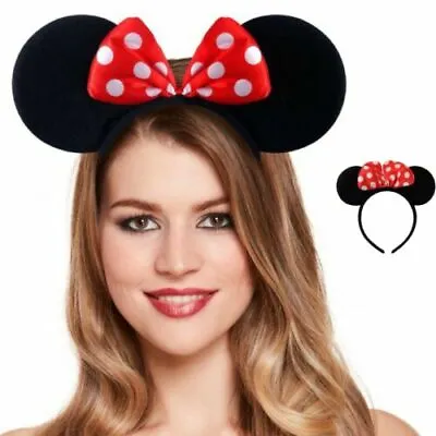 Minnie Mouse Ears Headband Fancy Dress Disney Spotted Bow Ladies Girls Kids UK • £3.79