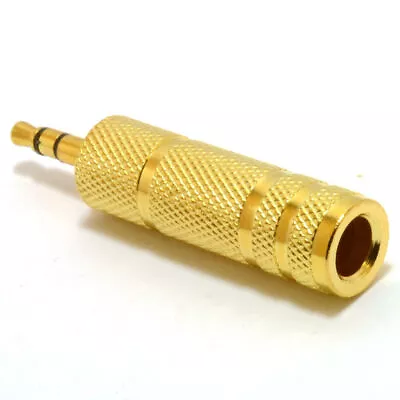 6.35mm 1/4 Inch Stereo Socket To 3.5mm Stereo Male Jack METAL GOLD Adapter [0075 • £2.94