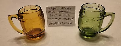 Vintage  Amber & Green Color Mini Beer Mugs/shot Glasses Barrel Shape • $8.99