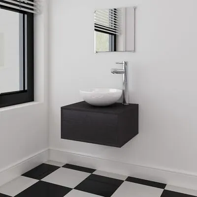 Four Piece Bathroom Furniture Set With Basin With Tap Black Q6C9 • £271.99