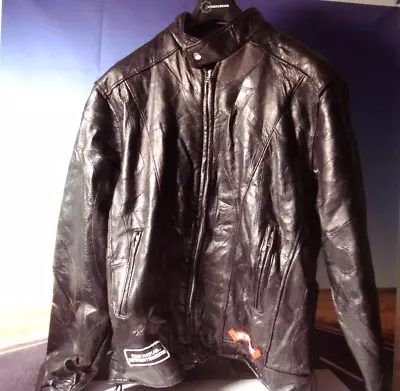 Motorcycle Jacket Men's XL Black Genuine Leather Crew Rebel Ryder W/Patches  HC • $147.19