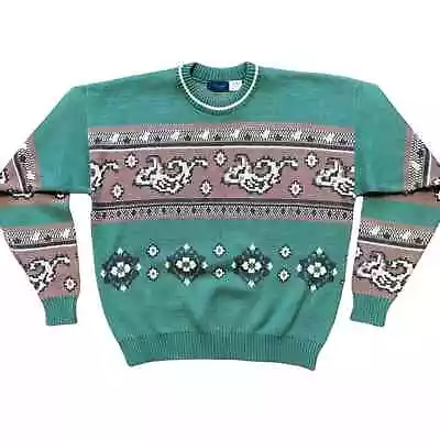 VTG TOWNCRAFT Long Sleeve Crew Neck Sweater In Retro Print MEN'S XL • $54.95