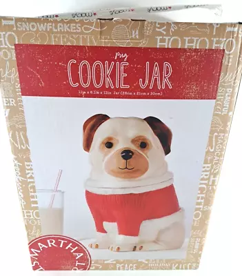 NEW Martha Stewart's Macy Pug Cookie Jar Treats Dog In Sweater Dog Lover Holiday • $49.99