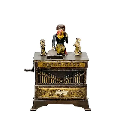 Ksyer & Rex Cold Painted Cast Iron Organ's Bank Mechanical Bank Monkey Dog & Cat • $839.50