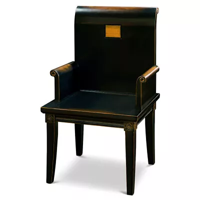 US Seller - Distressed Black Elmwood Zhou Yi Asian Arm Chair • $788