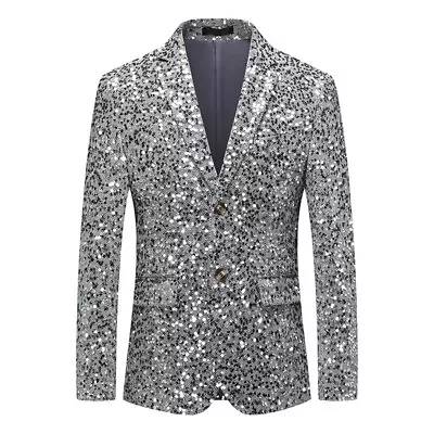 Men Glitter Sequin Suit Blazer Dress Jacket Coat Dinner Party Prom Wedding Dance • $65.14