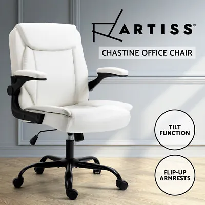 Artiss Executive Office Chair Computer Gaming Chairs PU Leather Mid Back White • $99.95