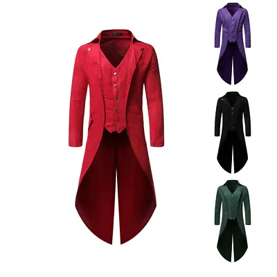 Mens Retro Swallow-Tailed Jacket Halloween Banquet Party Prom Tailcoat Plus Size • £5.87