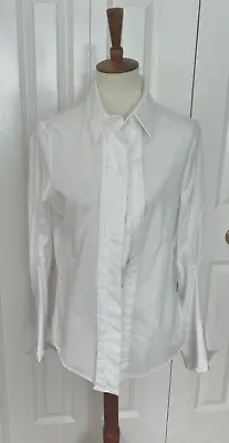 ELM DESIGN White Button Pleat Front Cuff LS Blouse Size 3 (Large) Small Stain • $23