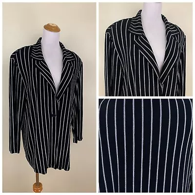 VIKKI VI Womens Sz 0X Black White Striped Collared Slinky Fabric Jacket Shirt • $35.19