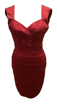 Size 2 Uk 8 Jax Tiered Red Bodycon Fitted Knee Length Cocktail Dress • £18.99
