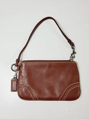 Vintage Coach Brown Leather Wristlet Small Mini Clutch Purse Travel Cosmetics  • $22